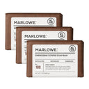 MARLOWE energizing coffee bar soap in a three-pack, featuring fresh brew scent and natural ingredients for invigorating cleansing.