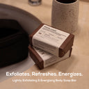 MARLOWE energizing coffee bar soap with fresh brew scent, showcasing the soap's textured surface and natural ingredients.