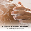 MARLOWE. Sage + Fir body wash and scrub, featuring natural ingredients, with a fresh herbal scent and exfoliating texture.