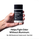 MARLOWE cedarwood and sea salt body deodorant stick with natural ingredients and fresh, woody scent.