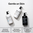 MARLOWE cedarwood and sea salt body wash with natural ingredients, showing the product bottle and fresh cedarwood and sea salt.