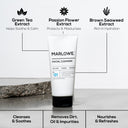 MARLOWE Face Essentials Set with facial cleanser, showing six skincare products and ingredient list on the packaging.