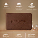 MARLOWE energizing coffee bar soap with fresh brew scent, featuring natural ingredients and a sleek, rectangular shape.