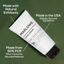 MARLOWE exfoliating set showing facial scrub packaging with labels and product details, designed for gentle skin exfoliation.