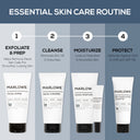 Three MARLOWE facial moisturizers in white bottles with black caps, arranged together for a family skincare set.