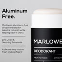 Set of three MARLOWE cedarwood and sea salt aluminum-free deodorants displayed together in the image.